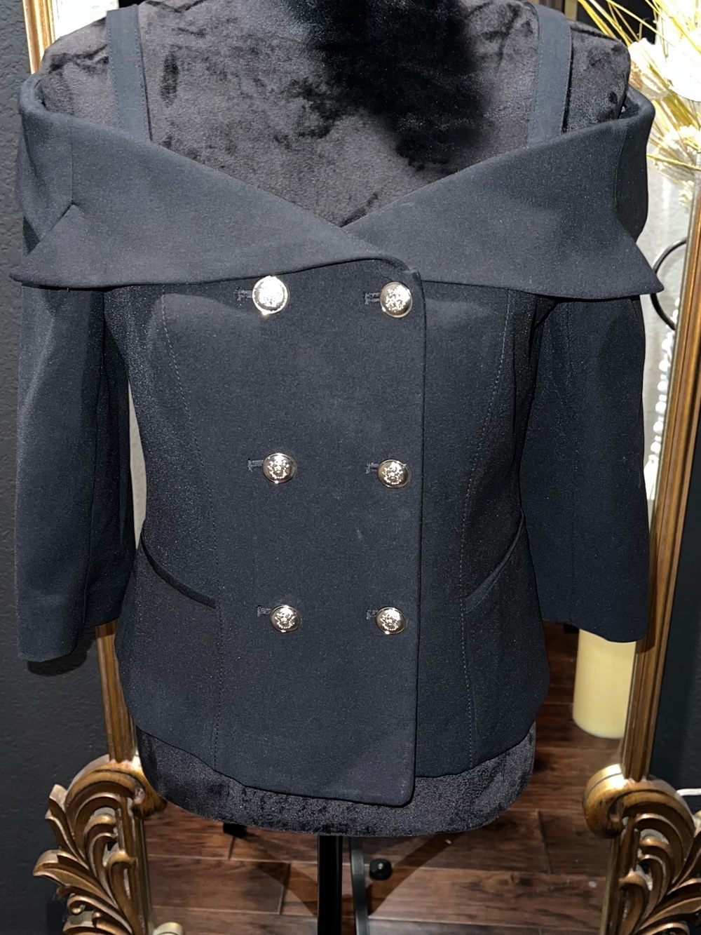 White House Black Market Off-Shoulder Double-Breasted Black Blazer
